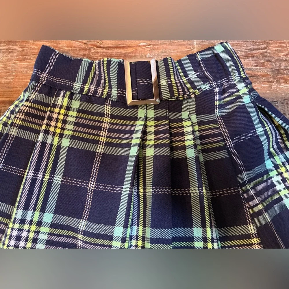 Justice Girl’s Faux Wrap Plaid Skort in Navy, Mint & Light Purple Size Small 7-8